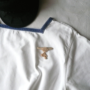 40〜50’s navy 2 pocket skirt & square neck cotton tops