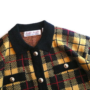 late80〜90  tartan check knit jacket ×2 (yellow & red)