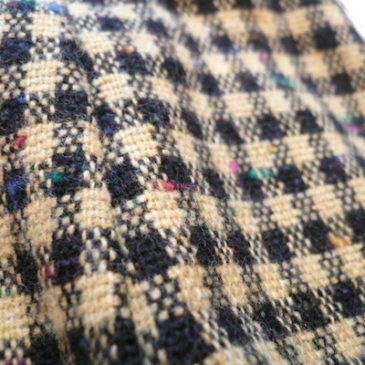 80〜90’s black mohair ribbon sweater & yellow black check tight skirt