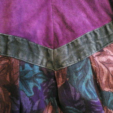80’s purple green leaf printed dress & knit cardigan