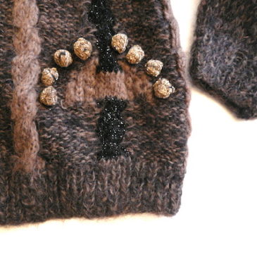 80〜90’s brown popcorn knit cardigan & navy button pants