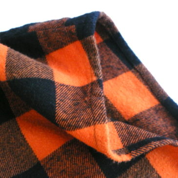 80〜90’s orange black buffalo check cut sew & black rayon skirt