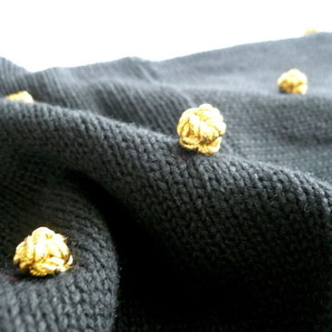 80’s black × gold cotton popcorn knit & velour stripe skirt