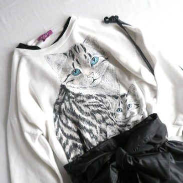 80’s kitty printed sweat shirts & Laura Ashley maxi skirt