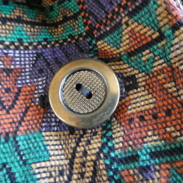 70’s gold button abstract print cotton coat