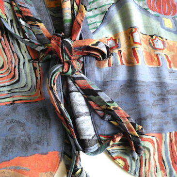 late80~90’s fringe abstract pattern tops & Used orange linen blend all in one