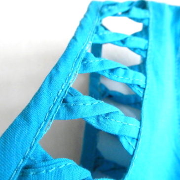 90’s fringe front knot cardigan & turquoise blue cut work dress