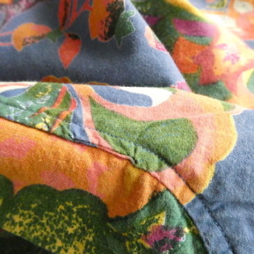 90’s reversible botanical print kimono JKT & 60’s Lee cut-off denim bib overalls