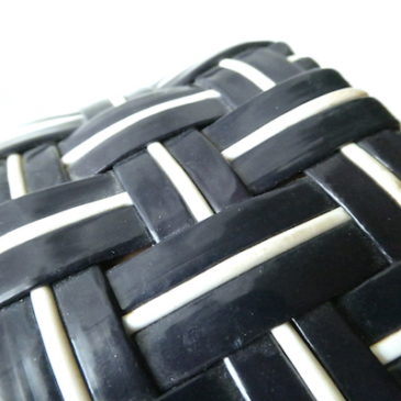 60’s brown leather handle woven basket bag & dark navy white woven basket bag
