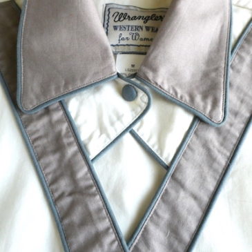 used cut work collar sleeveless shirt & 70’s dead stock blue bray flair slacks
