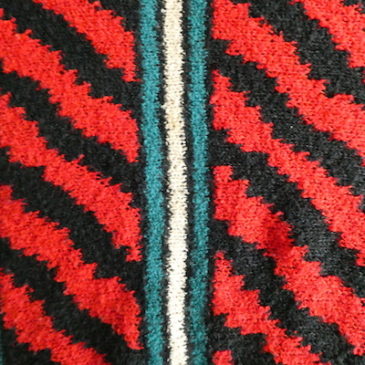 50〜60’s khaki green 2 tuck trousers & 80’s black and multi color pattern knit