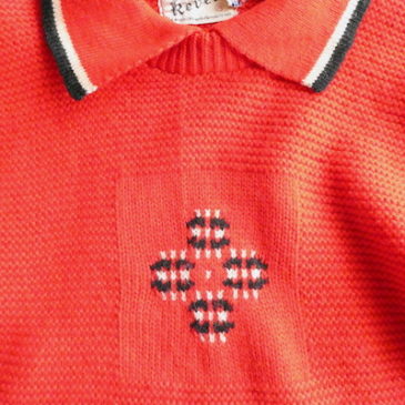 80’s monotone block check boa lining poncho & 60’s red black collard knit sweater