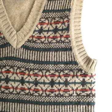 70’s beige × blue line preppy knit cardigan & 70’s fair isle pattern V-neck vest