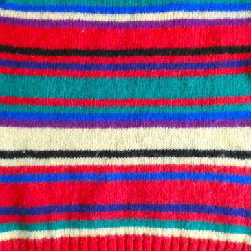 80’s multi color stripe knit sweater & Used black red rib knit high neck sweater