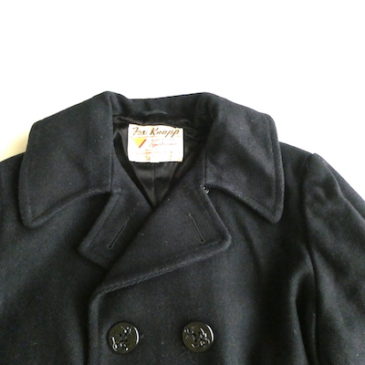 60~70’s dark navy wool pea coat & 70’s dark navy  blue lines belted knit cardigan
