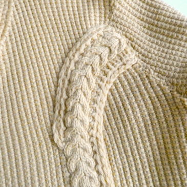 60’s beige cable knit cardigan & 70’s white peplum knit cardigan