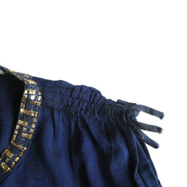 60〜70’s navy gold embroidered dress