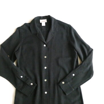 90’s black silk shirts one-piece dress