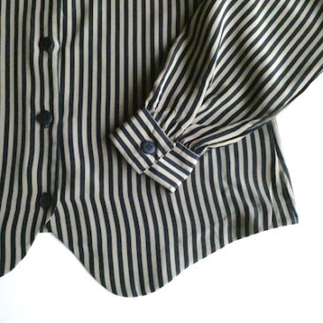 80~90’s beige black stripe no-collar poly blouse & 70’s terracotta dark red corduroy pants