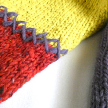 90’s multi color block patchwork knit sweater & 70’s Wrangler bleached denim pants