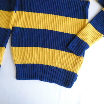 70〜80’s yellow blue stripe knit sweater & 70’s light gray corduroy pants