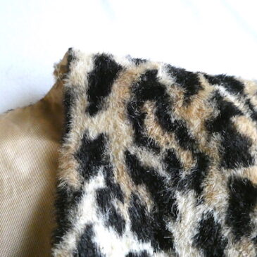 60’s leopard fake fur belted long vest & 80〜90’s black silk satin pleated skirt