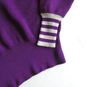 70’s purple light gray V-neck knit sweater & 70’s black watch check trousers