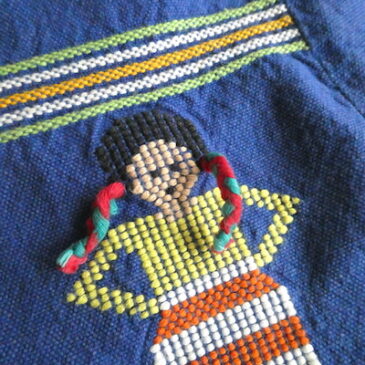 70’s Guatemala embroidered blue tops ＆ 60’s multi color ribbon lines cotton skirt