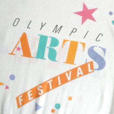 1984’s L.A. olympic art festival T shirt & 80’s pastel color stripe cotton linen pants