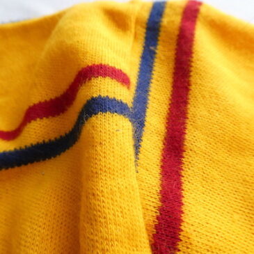 70’s green acrylic short sleeve sweat shirt & 70’s red navy stripe yellow high neck knit tops