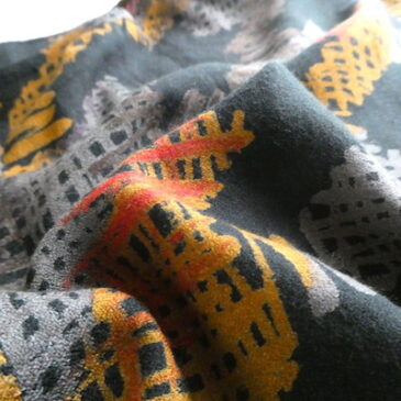 70’s orange gray pattern black dress