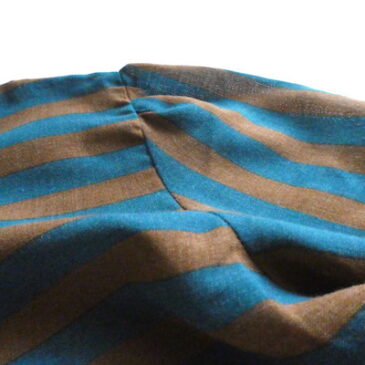 80’s green brown stripe puff sleeve one-piece dress