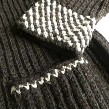 60’s dark brown boa lining duffle coat & 60’s dark brown off white lines knit cardigan