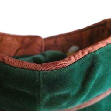 60’s black velour silver button A line dress & 60’s green velour brown trim dress