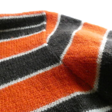 70’s beige quilting belted coat & 70’s orange brown stripe turtle neck knit sweater