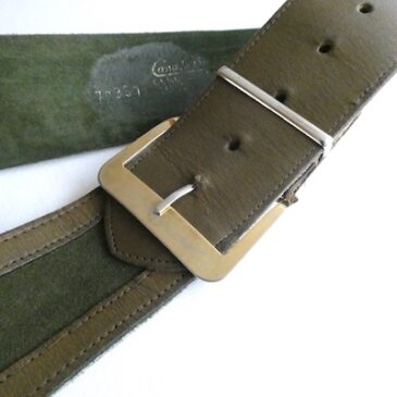60〜70’s moss green thick belt & Used green velour drawstring bag